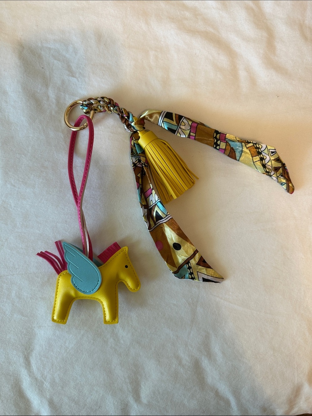 Yellow Pegasus Bag Charm with Tassel and Scarf